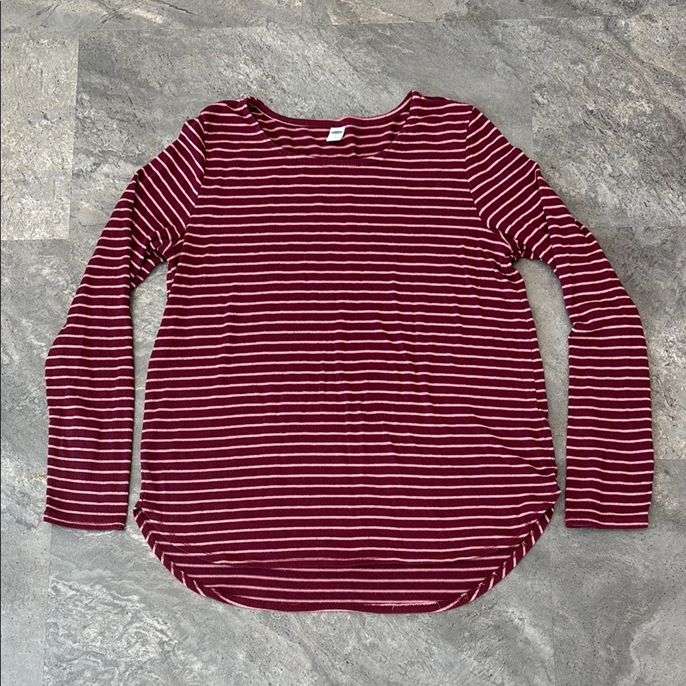 Old Navy Women’s Red Striped Long Sleeve Tunic Top, Soft, Flowy, Size Large